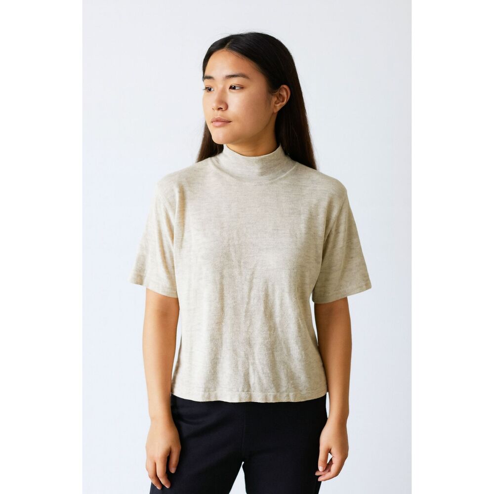 Vince Wool-Blend Mock Neck Sweater Tee in Oatmeal | Size XL
